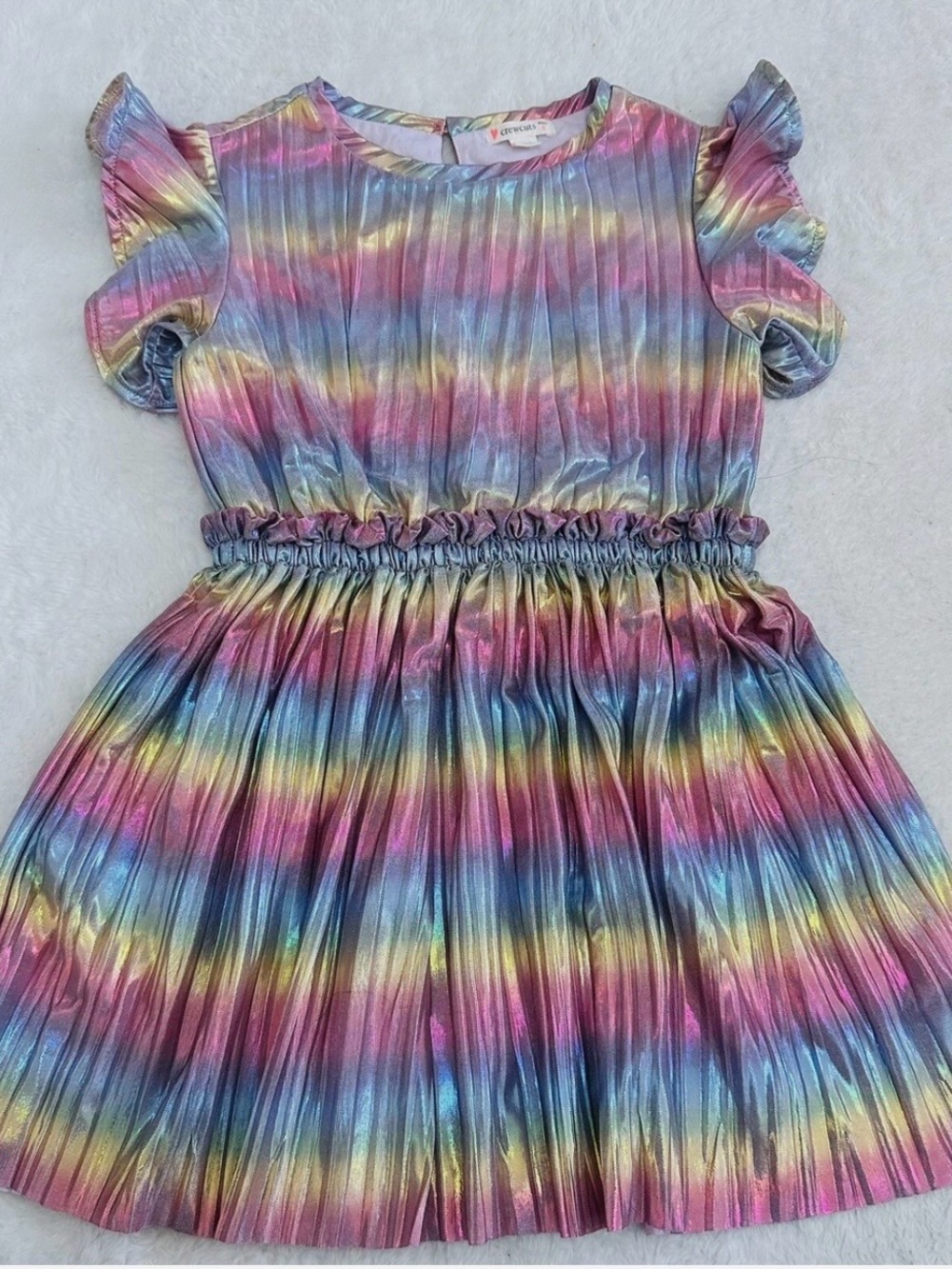 Crewcuts Metallic Rainbow Pleated Flutter Sleeve Dress Size 10 NWOT